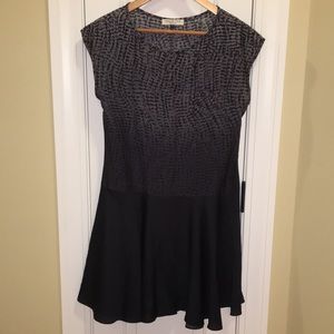 Halston Heritage black patterned multi drop waist dress | Size S